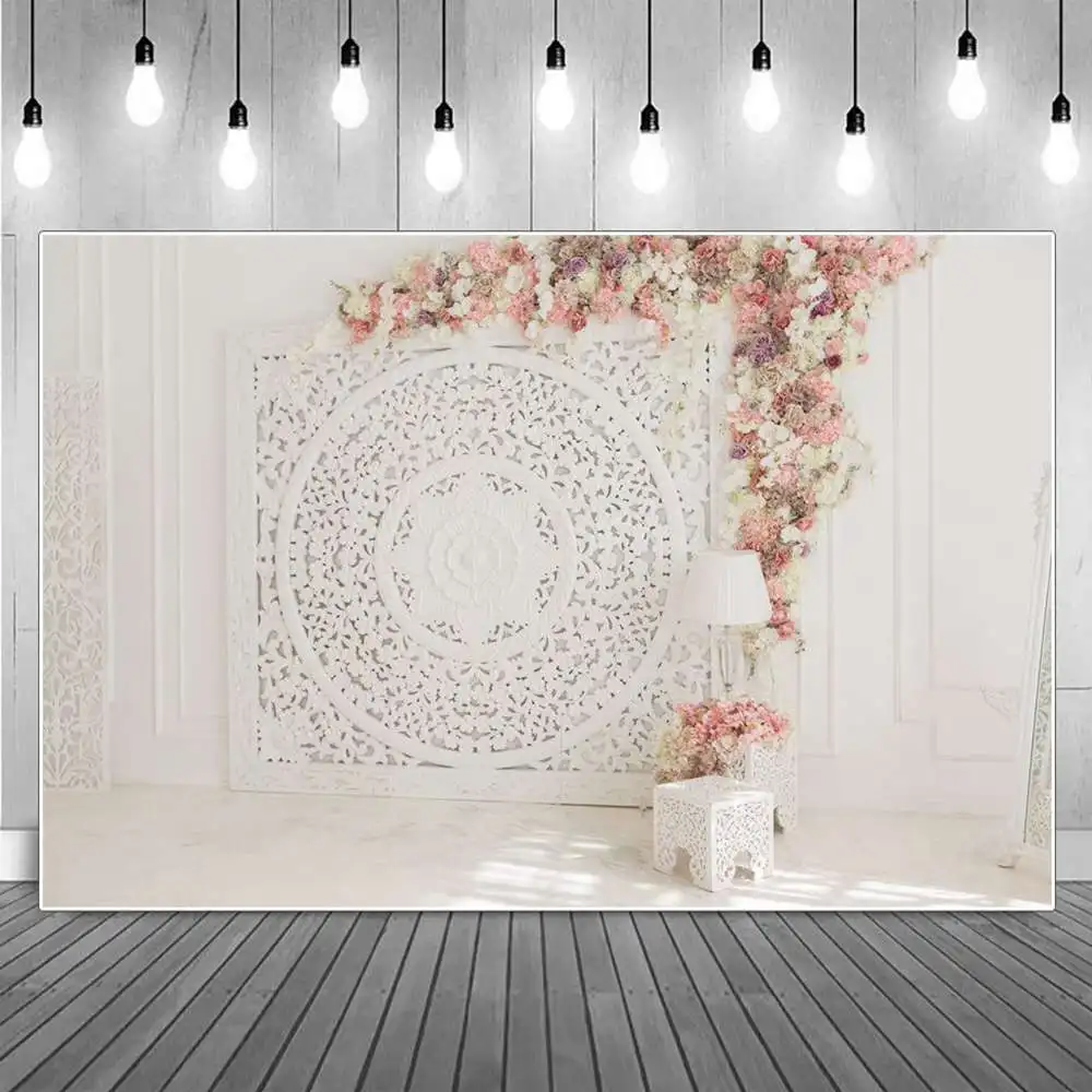 

Birthday Scene Decoration Photography Backdrops Children White Rural Style Wall Pink Flowers Home Party Studio Photo Backgrounds