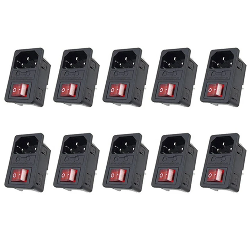 

10X Inlet Male Power Socket With Fuse Switch 10A 250V 3 Pin IEC320 C14