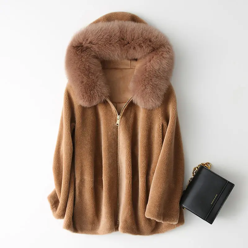 Parkas Women Outdoors Coats Jackets 2022 Winter Faux Fur Sheared Fleece Splicing Hooded Thickening Cardigan Casual Jackets Woman