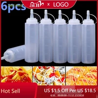 6pcs 240ml plastic 8oz squeeze bottle condiment dispenser mustard sauce ketchup for sauceoilvinegar kitchen tools gadgets