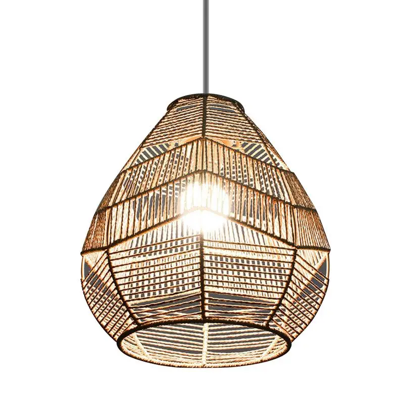

Pendant Lamp Shade Paper Rope Rattan Boho Handwoven Wicker Lampshade for Kitchen Island Bedroom Restaurant Dining Room