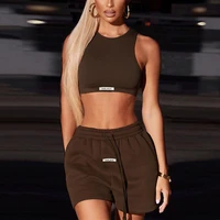 2022 women tank top shorts two piece set o neck waist exposed elastic waist sleeveless summer vest pants suit womens outfits
