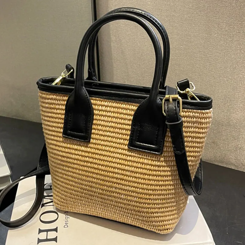 

2023 Summer Handwoven Straw Beach Bucket Bags for Women Vintage Handbag Rattan Vacation Shoulder Bag Ins Travel Crossbody Bags