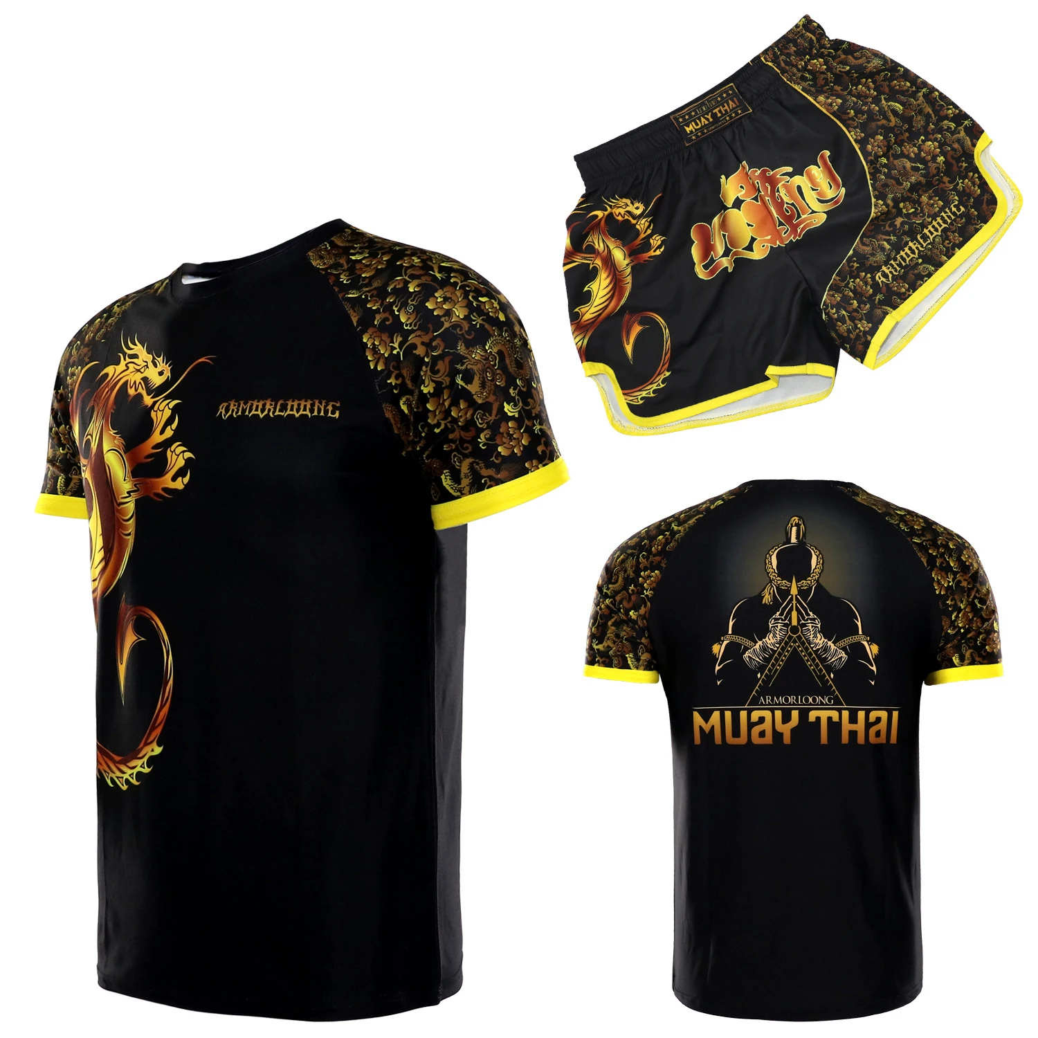 Dragon Muay Thai Shorts MMA Rashguard Shirts Men Kid Martial Arts Bjj Sanda Boxing Training Clothes Kickboxing T Shirt Pants Set