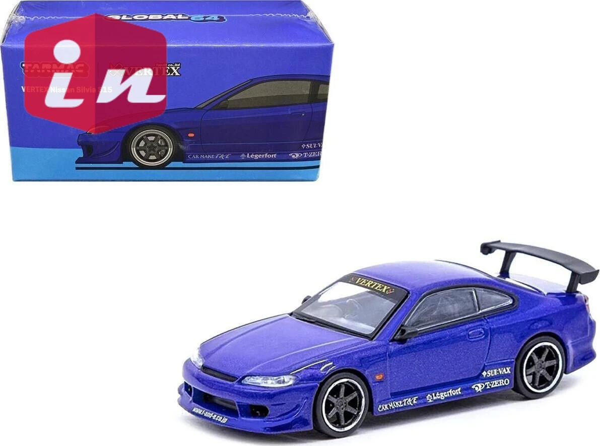 

Tarmac Works 1:64 VERTEX Silvia S15 (Blue Metallic) Global64 Diecast Model Car Collection Limited Edition Hobby Toys