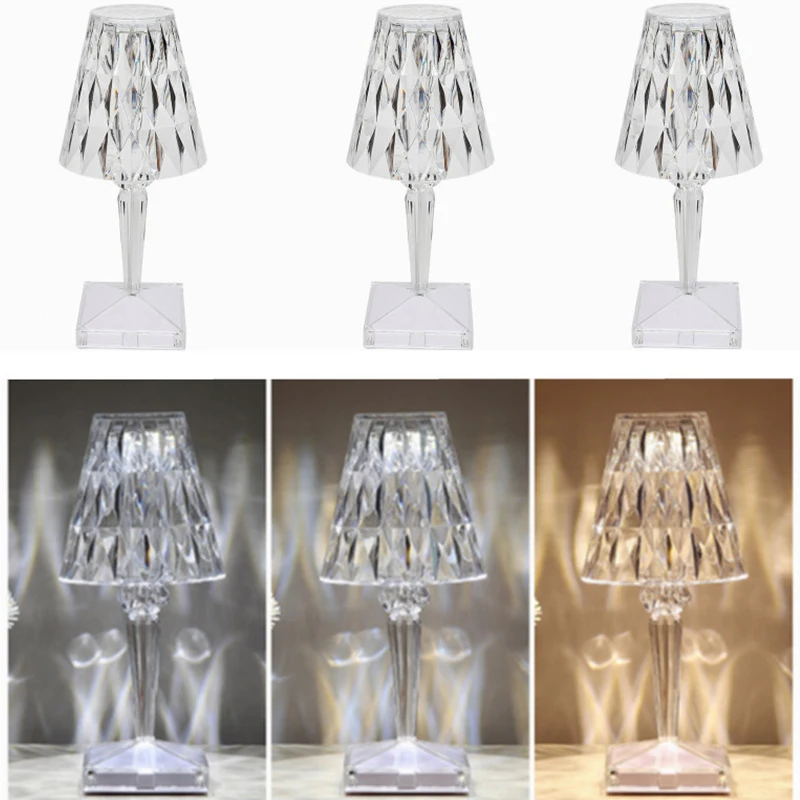 

Diamond Table Lamp USB Rechargeable Acrylic Decoration Desk Lamps Bedroom Bedside Bar Crystal Lighting Fixtures Gift Night Light