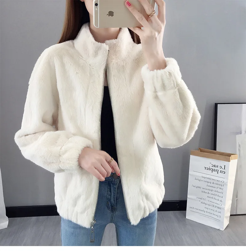 2022 Winter Fashion Women's Short Style Faux Fur Fluffy Warm Women's Coat Faux Fur Jacket Women Fur Coats Basic Zipper Top