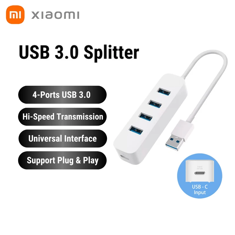 

USB-концентратор USB/4 USB 3.0, Xiaomi, с подачей дополнительного напряжения, для планшетов, компьютеров