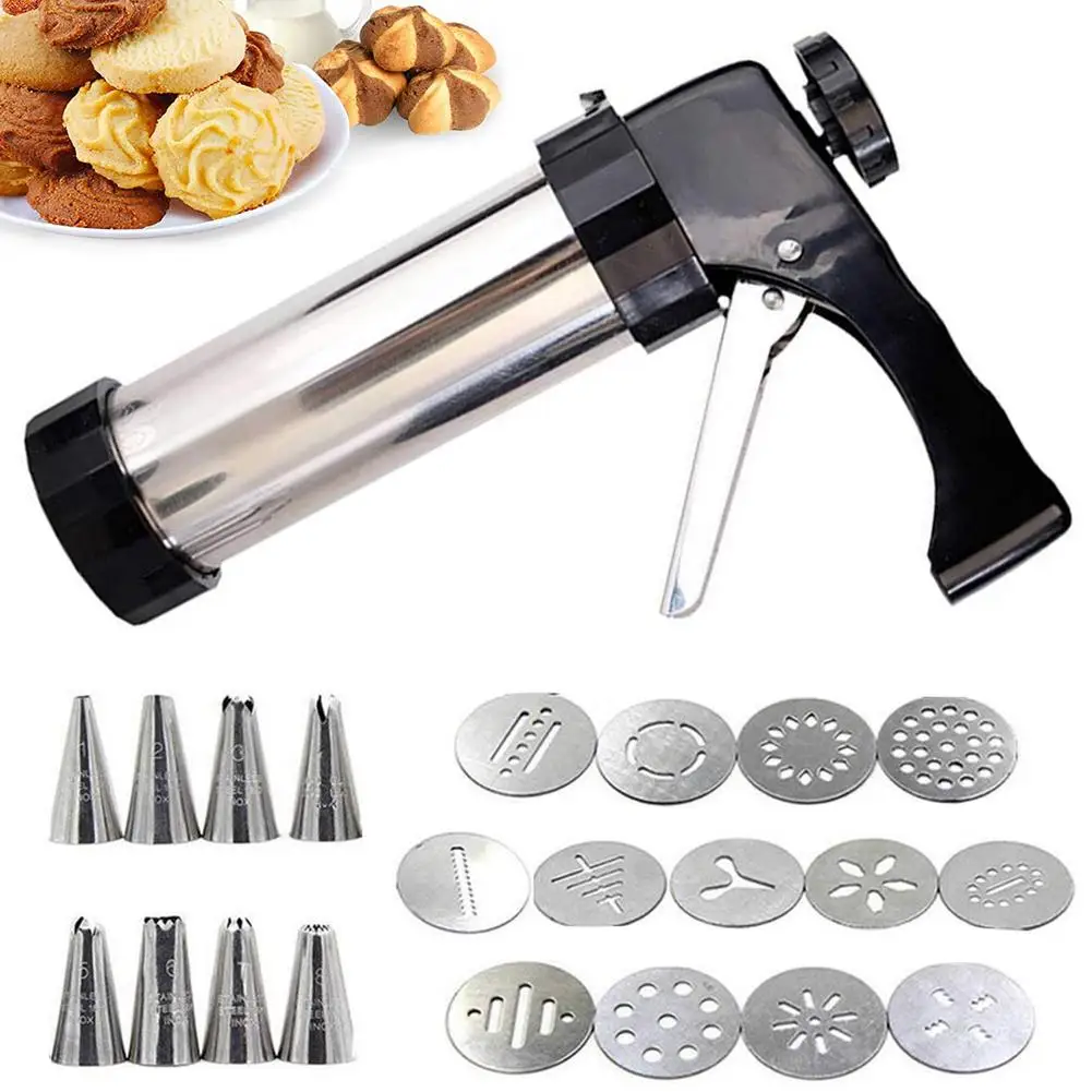 

Cookie Press Gun Kit Stainless Steel Spritz Cookie Press Baking Tool With 13 Discs 8 Icing Tips For Diy Biscuit Maker