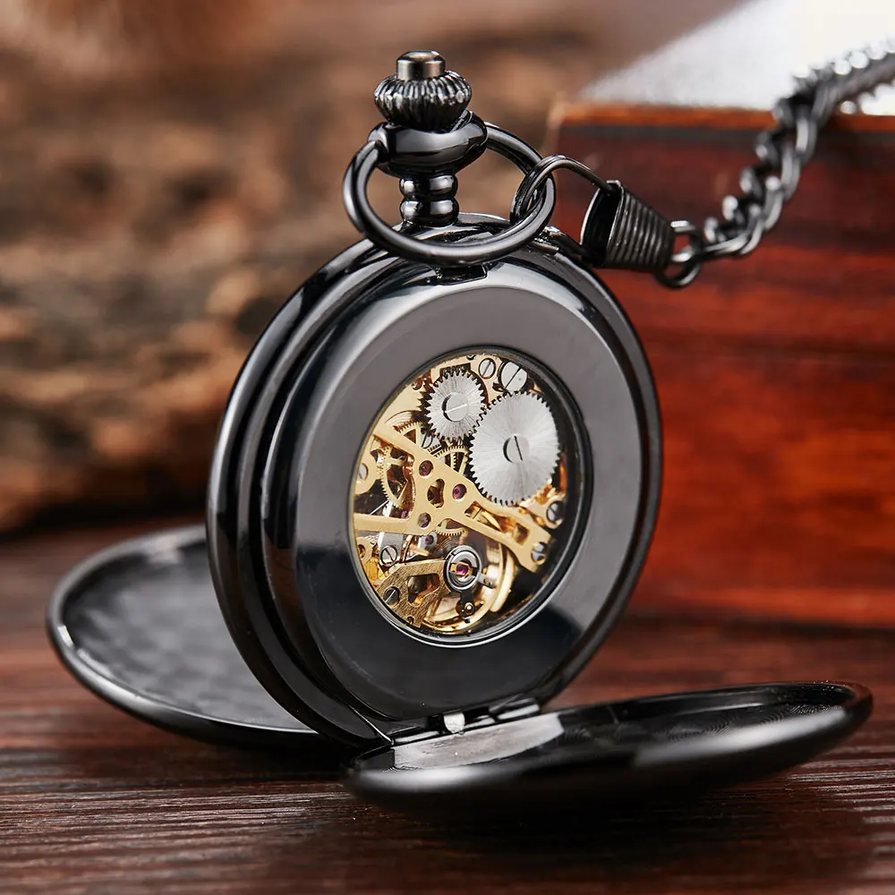 2 Sides Open Navidad Christmas Gift Smooth Mechanical Pocket Watch Men Women FOB Hand Wind Double Hunter Roman Numerals