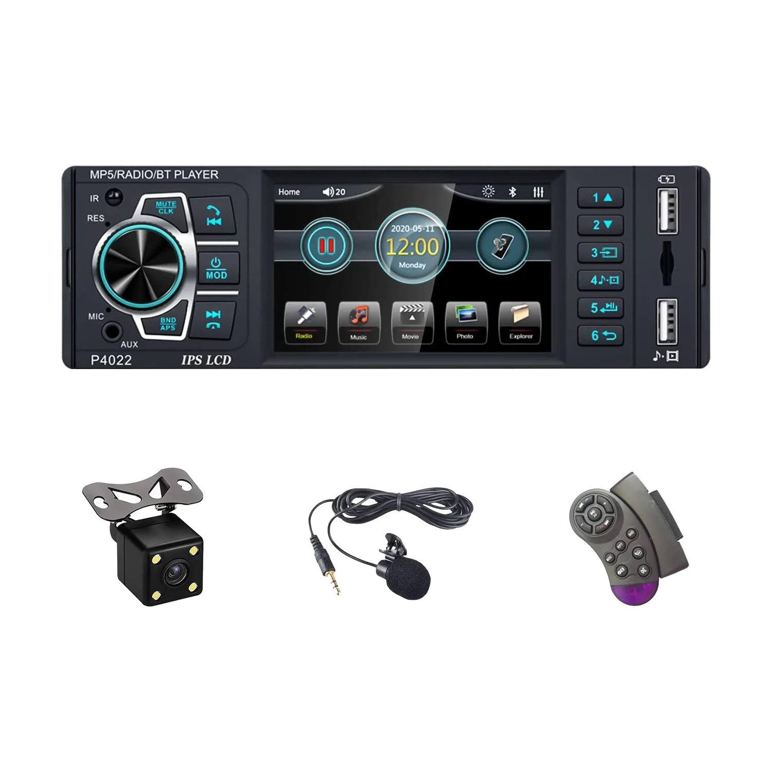 

Single Din Car Stereo Bluetooth 3.8inch IPS Screen FM Radio Receiver with Dual USB/AUX-In/TF Card Port/Microphone