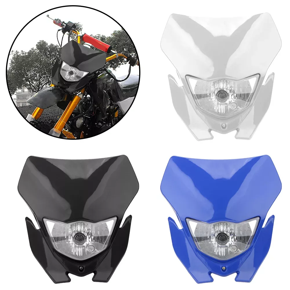 

NEW2023 Motorcycle Headlight Fairing Motocross Supermotor Headlamp Universal Type H4 Light Bulb Dirt Bike Head Light
