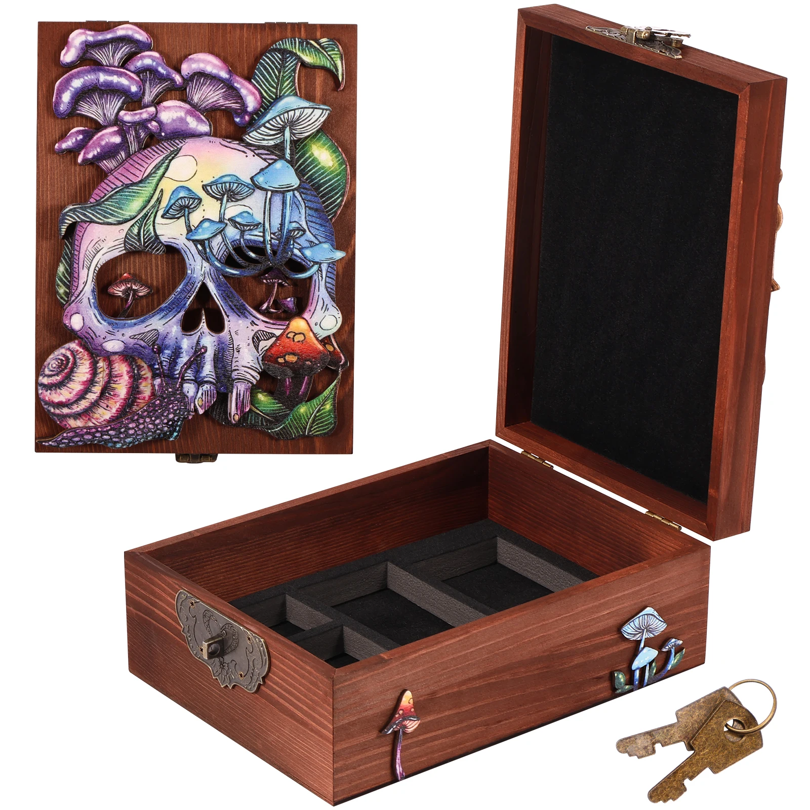 

New Skull Hidden Key Box Wooden Key Hidden Box with Lock and Key Decorative Gothic Themed Storage Box Personalized Treasure Lock