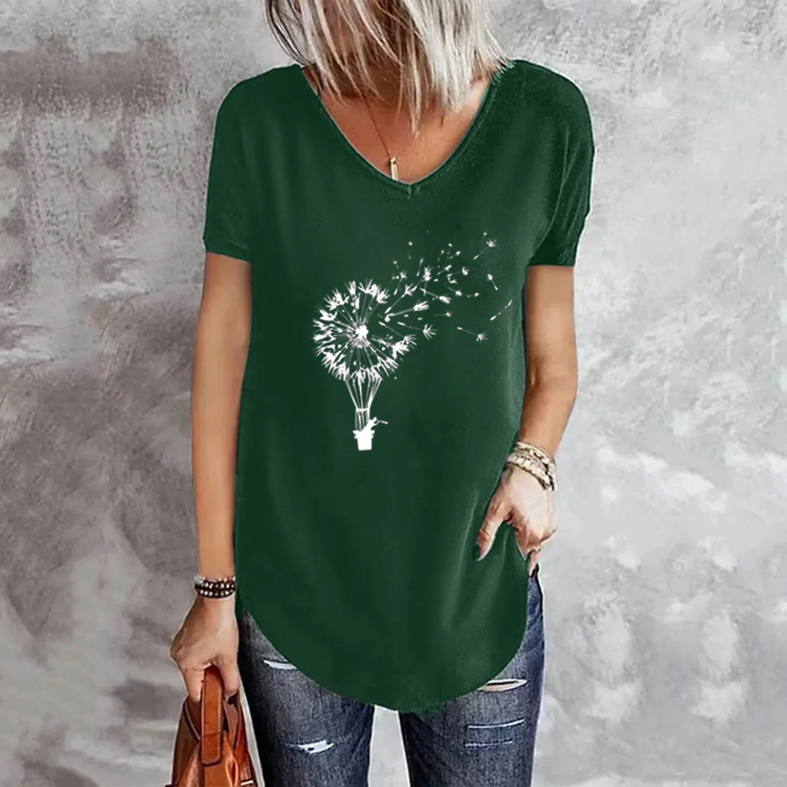 

Womens Fashion T Shirts Ladies Loose Casual V Neck Short Sleeve Dandelion Print Womens T Trashier Shirts Ladies Dry Fit Shirts