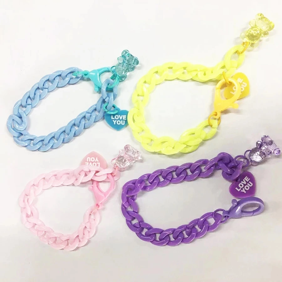 

KHARISMA Acrylic Chain Bracelet Teddy Bear Heart Pendant Charm Wristbrand Jewelry for Women Girls Handwear