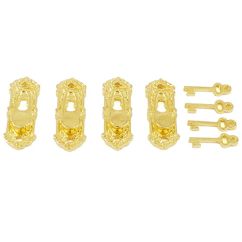 

1/12 Doll House Miniature Mini Golden Metal Door Handle with Key Hardware