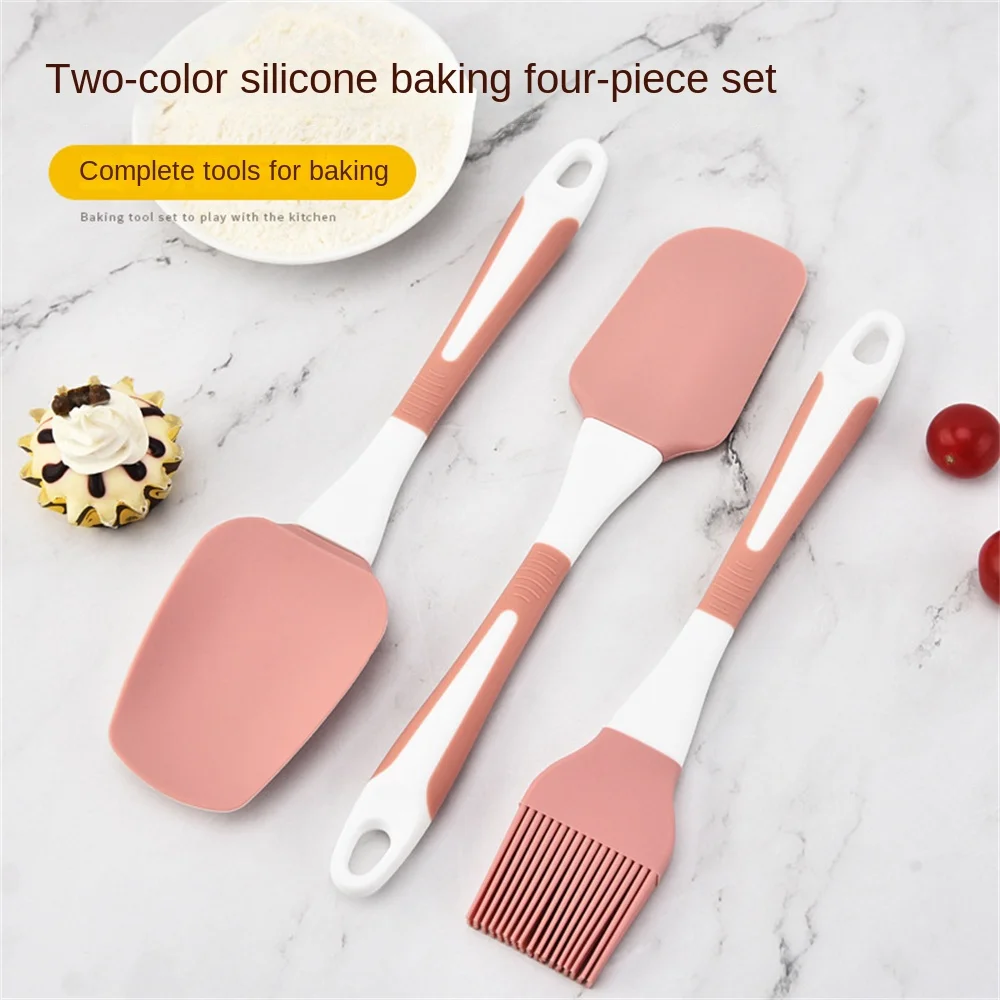 

Two-color Silicone Baking Scraper Four-piece Mixing Scraper Cream Blade Silicone Food Clip Oil Brush Baking Tools Supplies