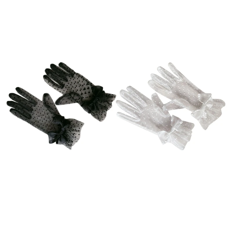 

Full Finger Mittens Polka Dot Gloves Wrist Length Lace Party Gloves for Church