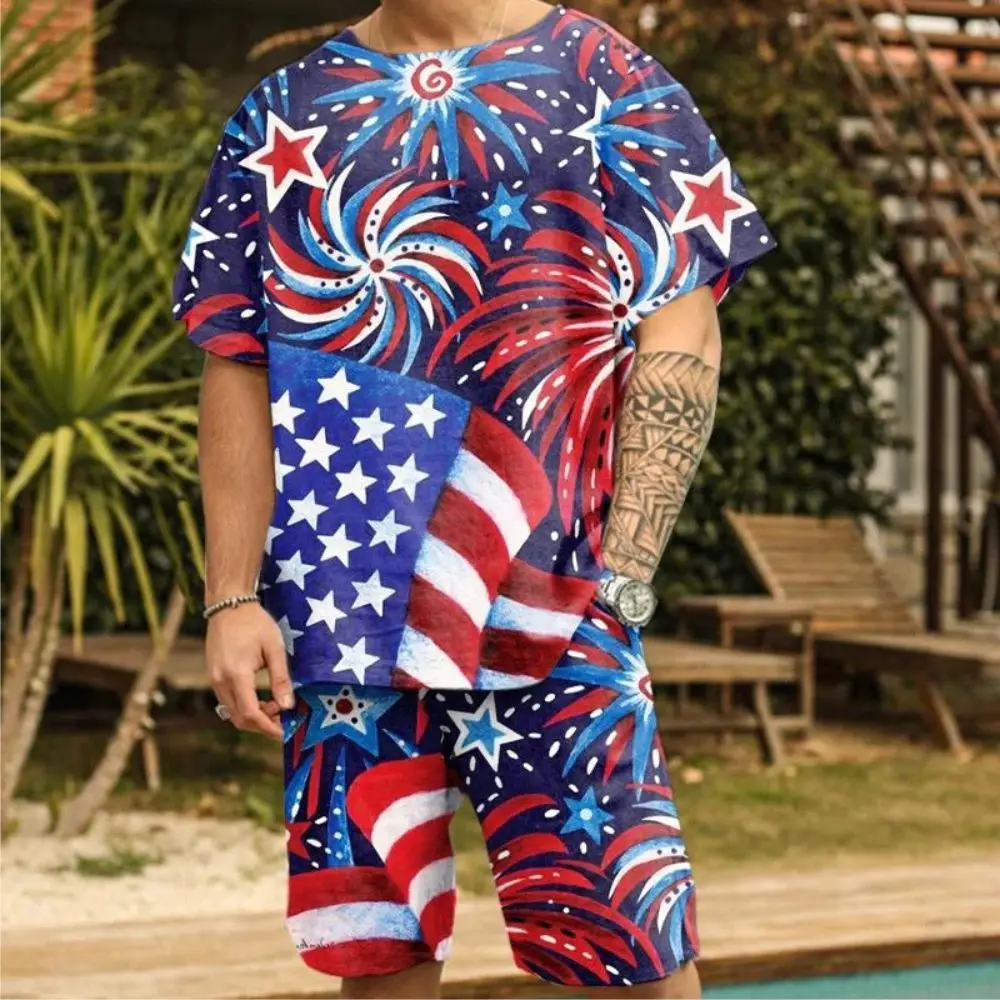 3D Printed Men Clothes Plus Size T-shirt Suits Colorful Graphic Round Neck Ropa Fashion Designer Short Sleeve 2 Pieces Summer