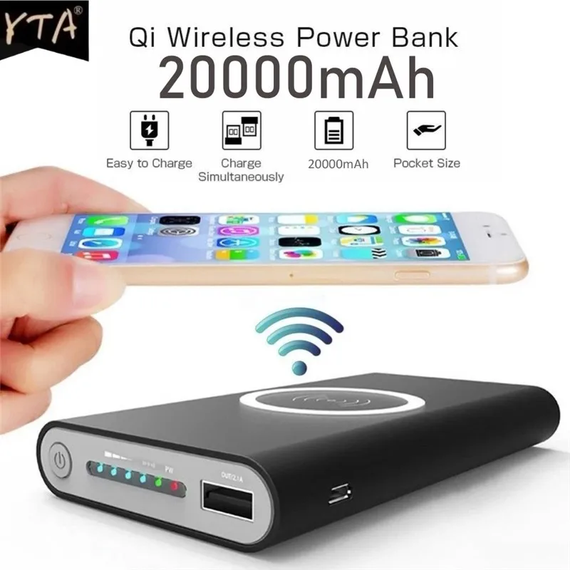 Portable Ultra Thin Wireless Charger Power Bank 20000mAh 2.1A Fast Charging Powerbank For Samsung iPhone Huawei Xiaomi PoverBank
