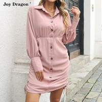 women solid color dress spring summer long sleeve polo neck button bodycon slim fit midi skirt new 2022 clothes fashion dresses