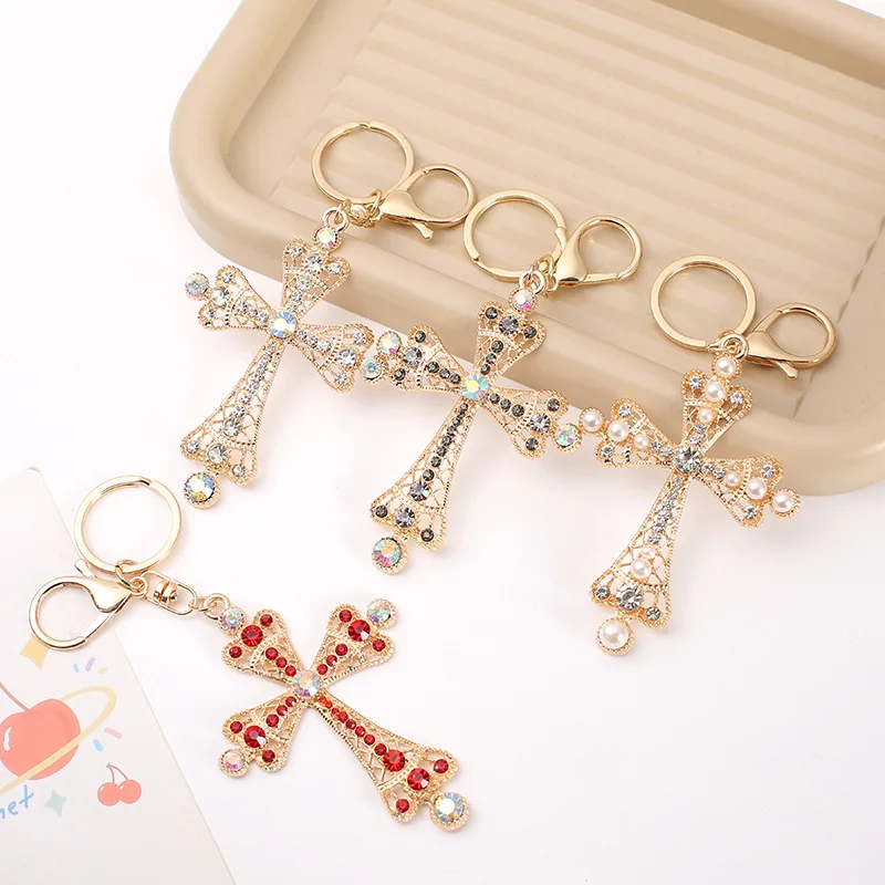 

Creative Car Keychain Rhinestone Cross Key Ring for Backpack Pendant Accessorie Hanging Cord Jewelry Llavero Personalizado Mujer