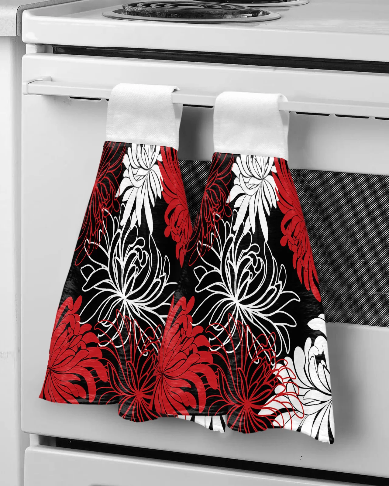 

Полотенце из микрофибры с хризантемой, подвесные салфетки с цветами, красные, белые, черные, для уборки, аксессуары для кухни и ванной комнаты