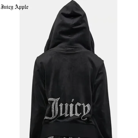 Juicy Apple Tracksuit Women Velvet Sewing Suits Outfit Two Piece Jogging Set Velour Sweatshirt Met Hoodie Pants Suit Womens Y2k