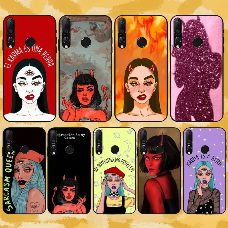 

Aesthetic Devil Woman Bad girl Painted Phone Case fundas shell cover for HUAWEI P10 P20 P30 P40 mate 30 40 lite Pro