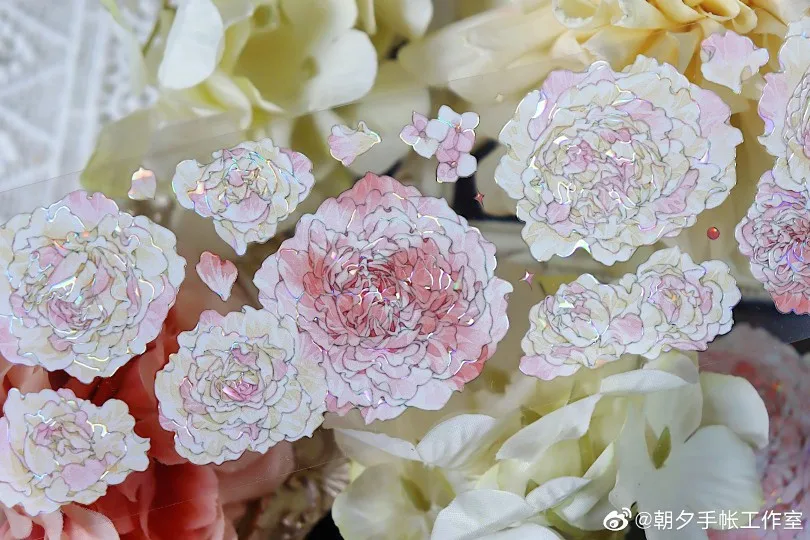 

5m/10m Beautiful White Pink Flower Shiny PET Tape