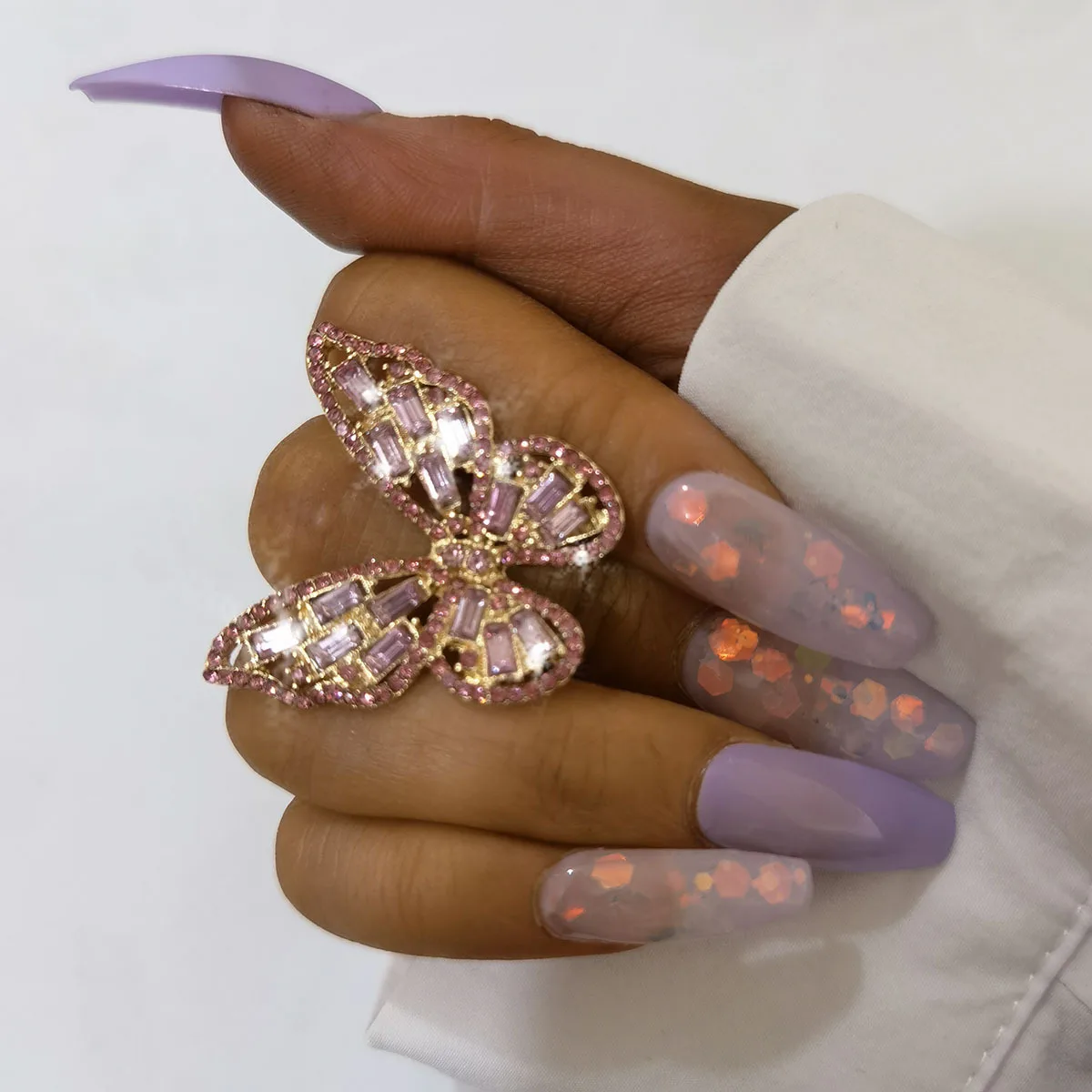 

Fancy Full Rhinestone Butterfly Ring Vintage Pink Gold Finger Wedding Party Ring For Women Bridal Fashion Jewelry Engagement