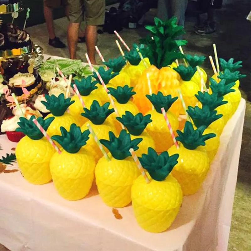 

6/12pcs 500ml Summer Pineapple Straw Water Bottle Hawaiian Luau Baby Shower Birthday Party Decoration Cute Drinkware Plastic Cup