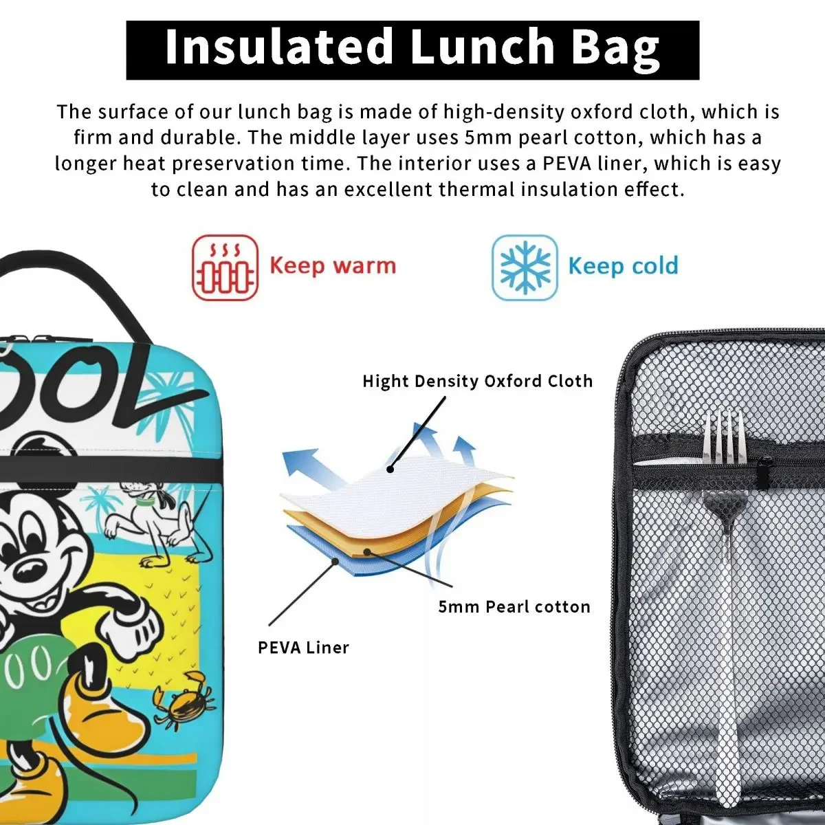 Изолированный Ланч-бокс С Микки Маусом И Сумкой-термосом Большая Вместительная