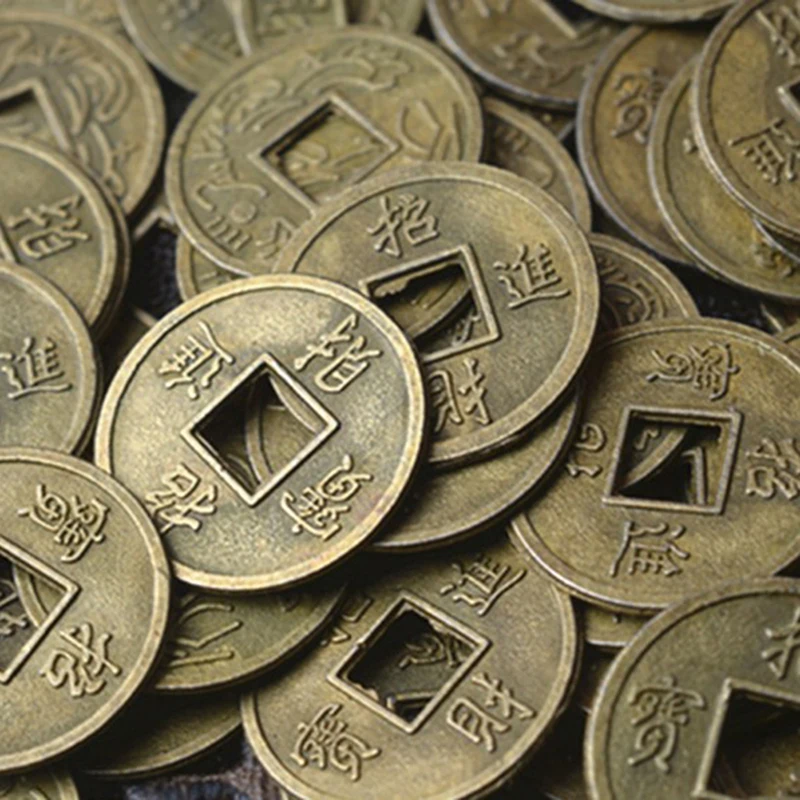 

100Pcs Chinese Ancient Feng Shui Lucky Coin Dragon and Phoenix Antique Wealth Money Good Fortune Home Car Decoration 10mm