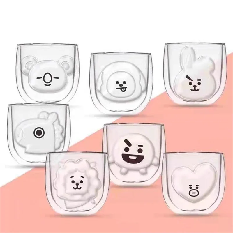 BT21 креативная двухслойная стеклянная чашка кавайная кофейная с