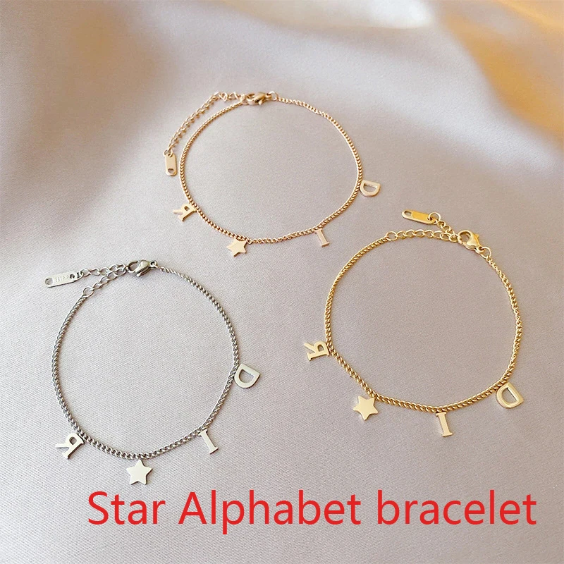 

2023 New Fashion Letter Star Pendant Bracelet Woman Simple Vintage Stainless Steel Bracelet Luxury Jewelry ornament Accessories