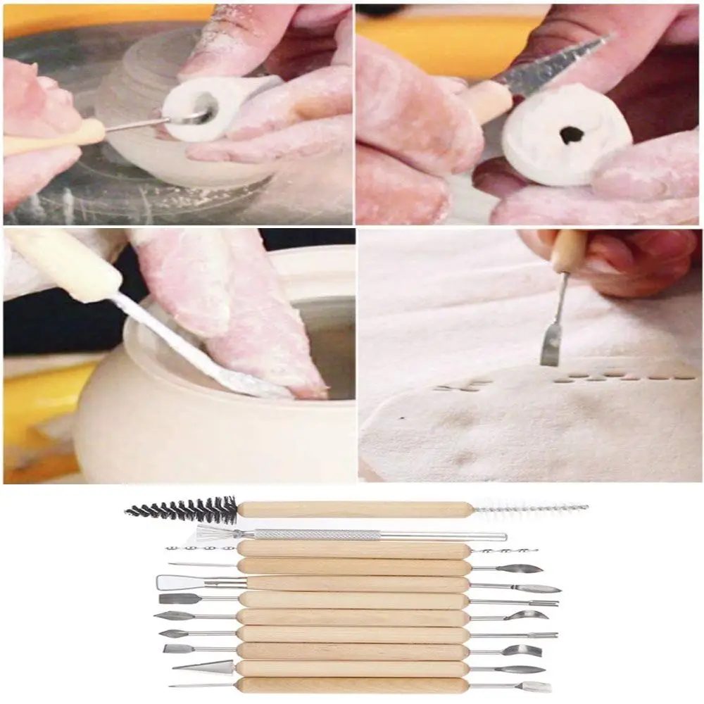 

11pcs/set Wood Handle Stainless Steel Shapers Crafts Polymer Modeling Pottery Tools Clay Sculpting Tool Wax Carving
