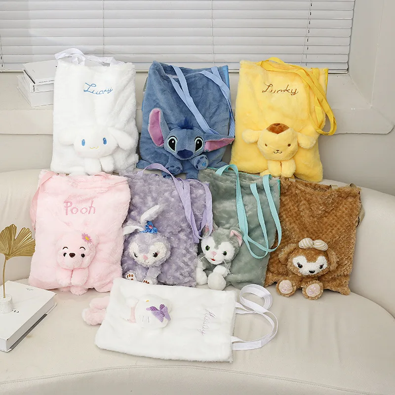 

Модная Милая пушистая женская сумка Sanrio Kuromi с большими ушами собака портативная плюшевая женская сумка через плечо клатчи Ретро сумка с жив...