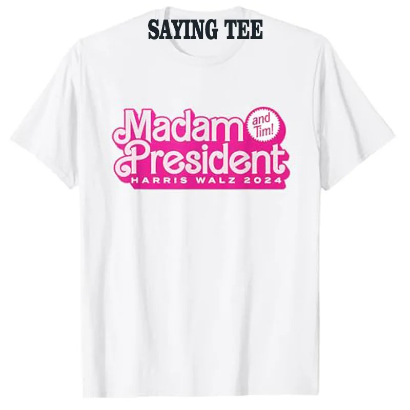 Madam President (and Tim!) Kamala Harris &amp Tim Walz T-Shirt Humor Funny Campaign 2024 Graphic Outfit Letters Printed Saying Tee