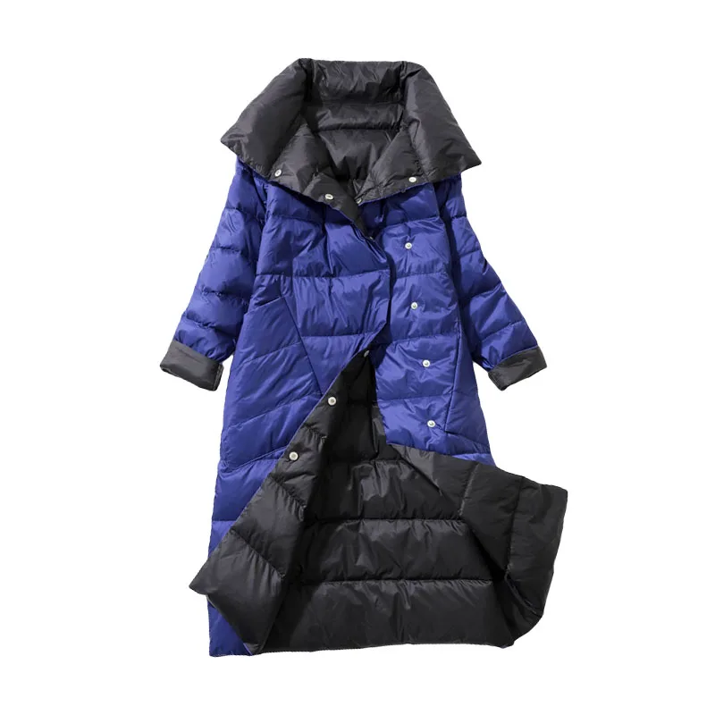 Enlarge 2023 Winter Down Jacket Women Parkas Coats Turtleneck Long Casual Light Warm Duck Down Double Sided Wear Waterproof Outerwear