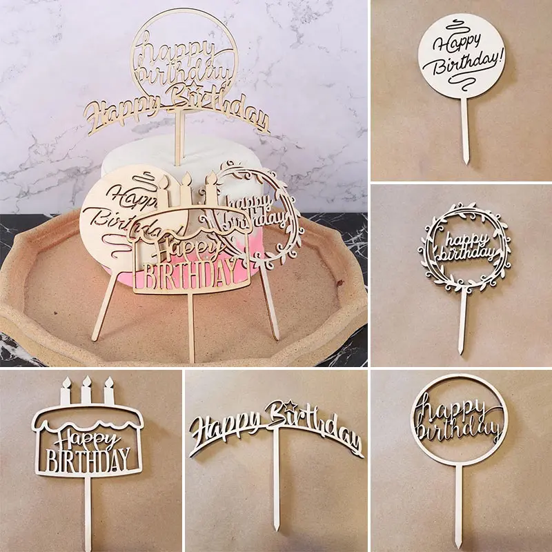 

1PC Cake Decor Wooden Sticks Cake Topper Party Decoration Happy Birthday