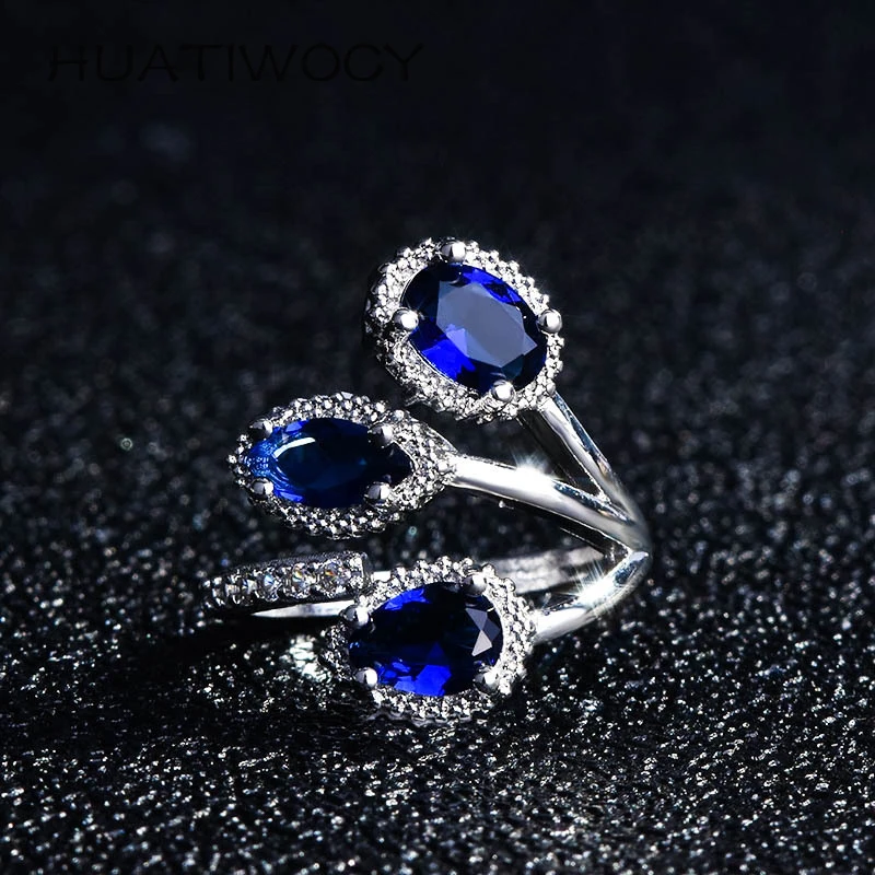 

New Arrival Ring 925 Silver Jewelry Accessories with Sapphire Gemstone Open Finger Rings for Women Wedding Party Promise Gifts