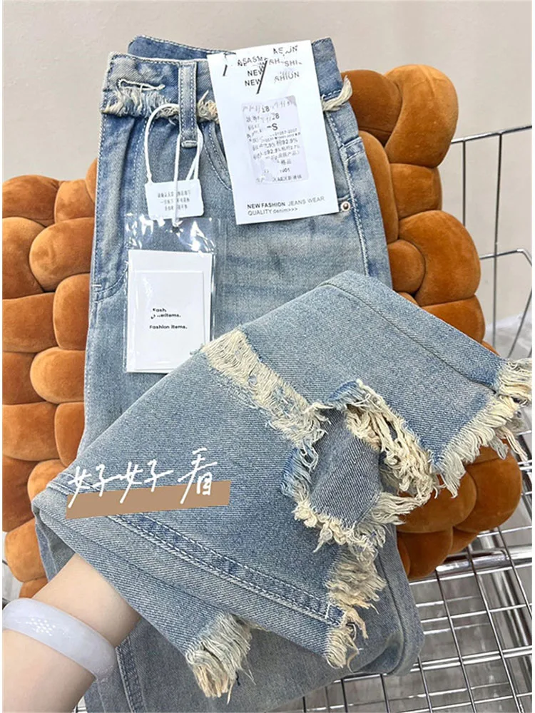 

Boyfriend Style Streetwear Baggy Jeans Women Denim Trousers High Waist Y2k Vintage Washed Distressed Wide Leg Mopping Pants 2022