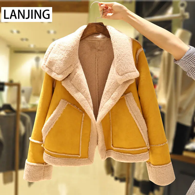 2021 autumn winter new Korean short imitation deerskin fleece lamb wool cotton coat fashion warm women's clothing trend