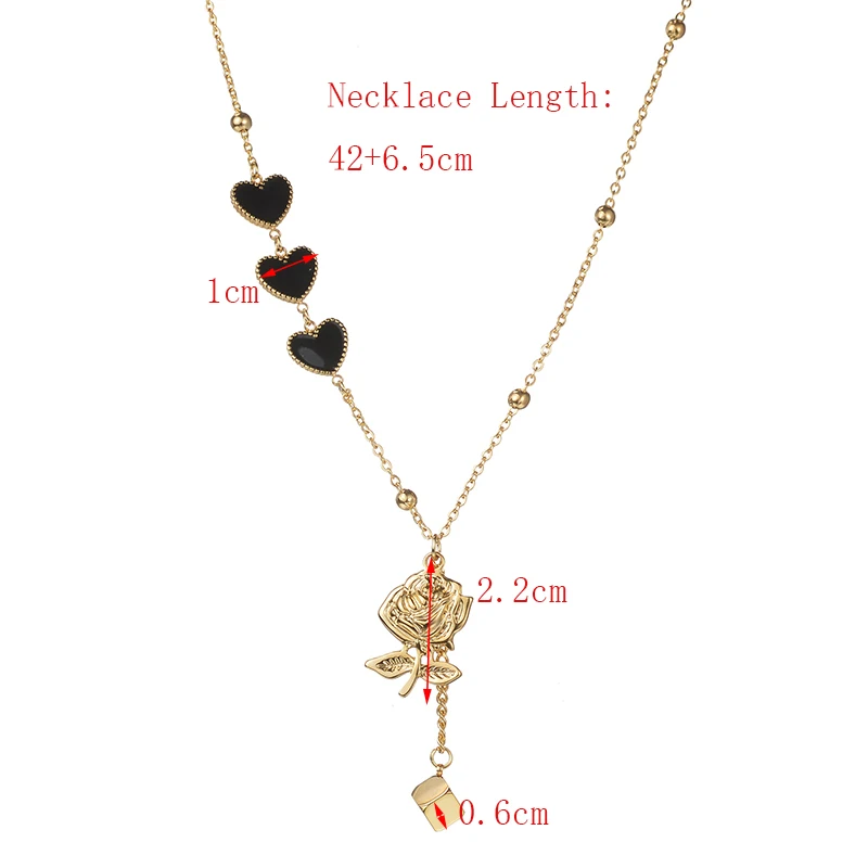 Fashion Jewelry Heart Necklace Women Girl Valentine Gifts Rose Flower Pendant Stainless Steel Chains