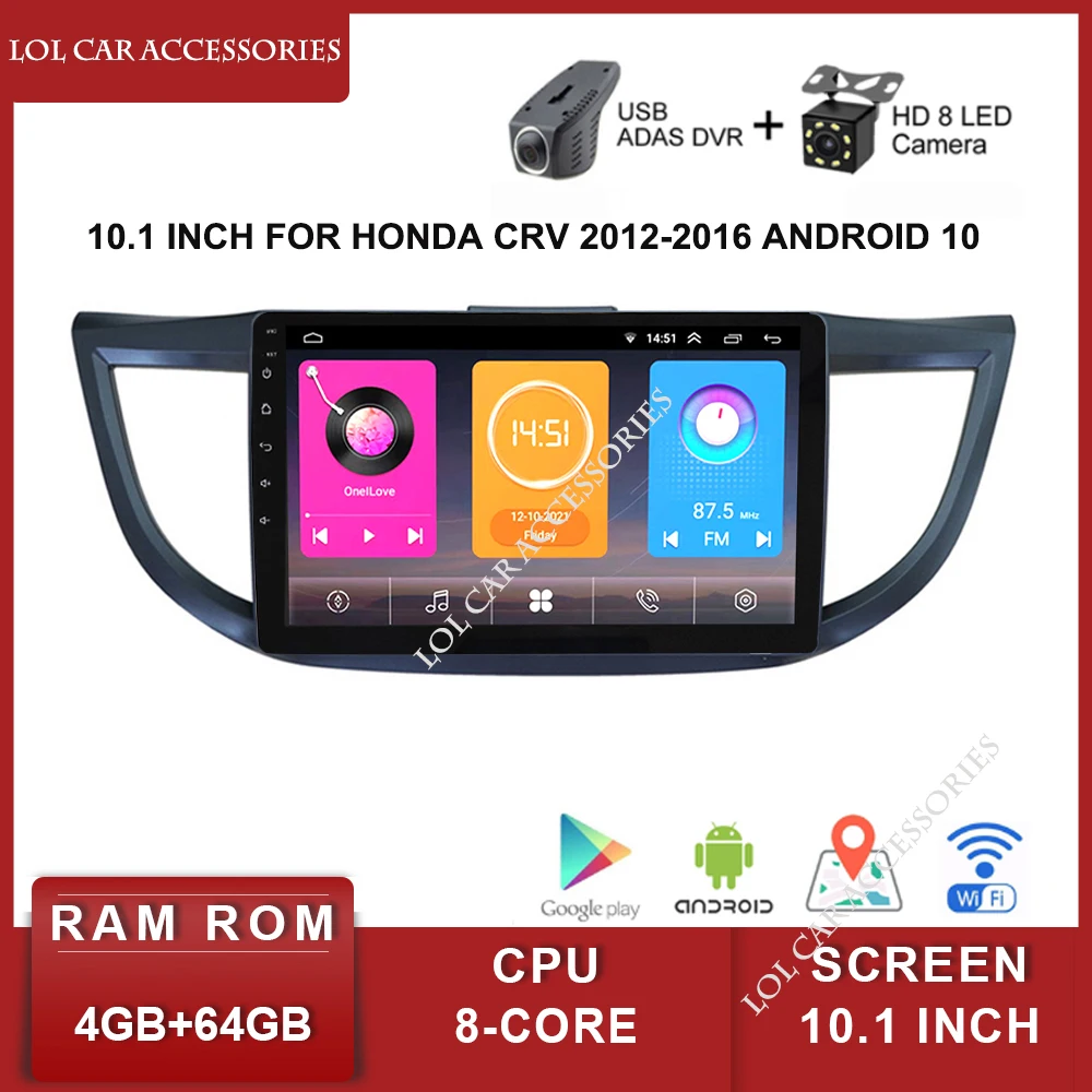 

10.1 Inch Fascias For Honda CRV 2012-2016 Android 10 MP5 WIFI GPS Car Radio Stereo Player Navigation Head Unit