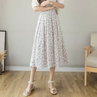 summer holiday style high waist pleated skirts floral print casual long skirt for women a line fashion ladies casual streetwear