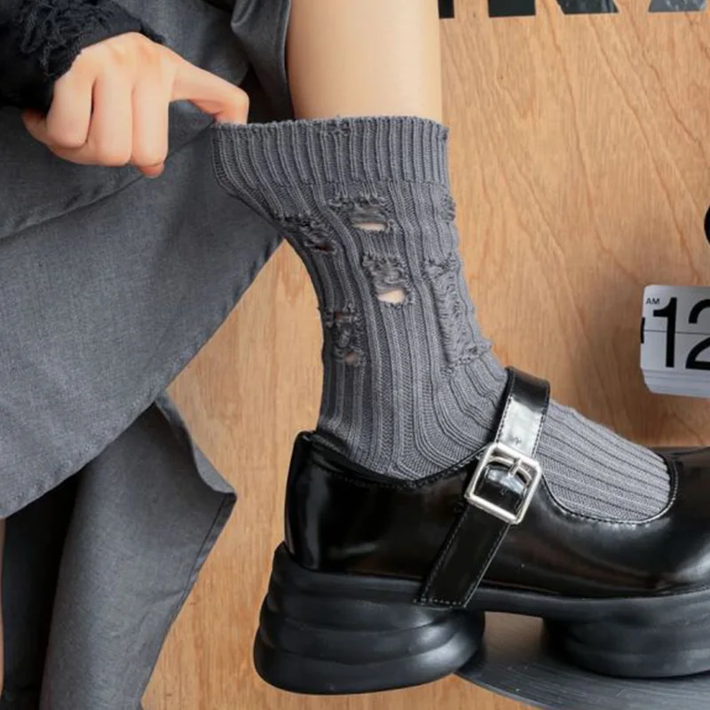 10 Pairs Fashion Break Hole Knitting Cotton Socks Women Breathable Long Winter Socks Designer Girl Style Leg Cover Socken Femme
