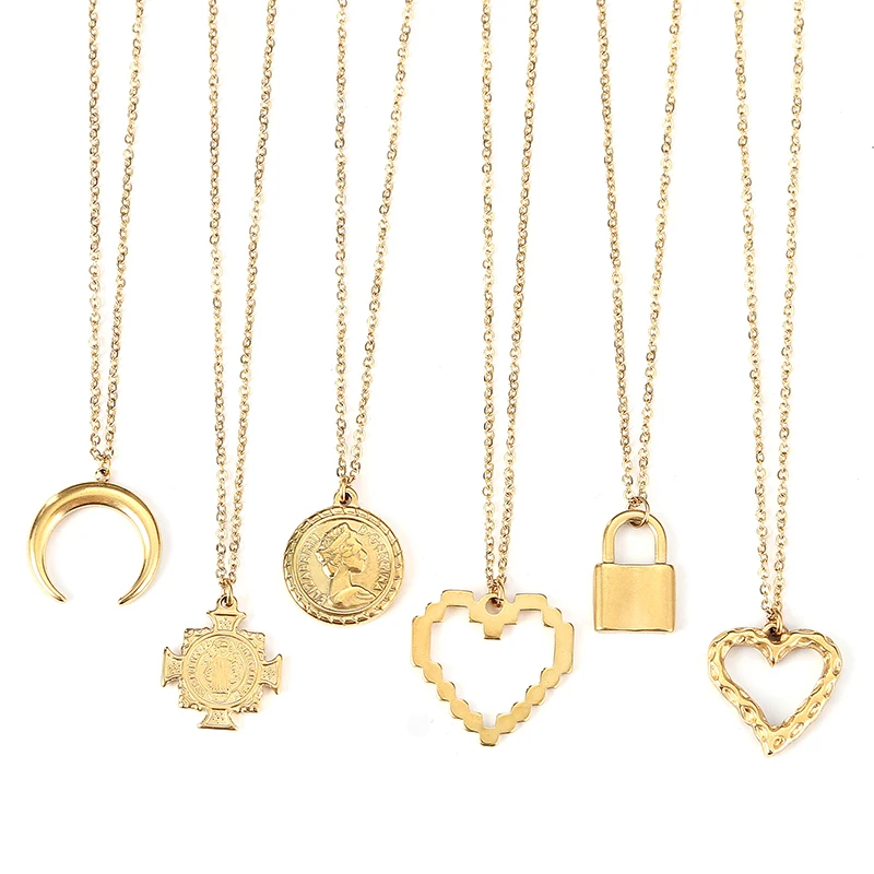 Металлические ювелирные изделия из нержавеющей стали 304, женская подвеска из 18-каратного золота, Классическая любовь, красота, королева, замок, бычий рог, крест