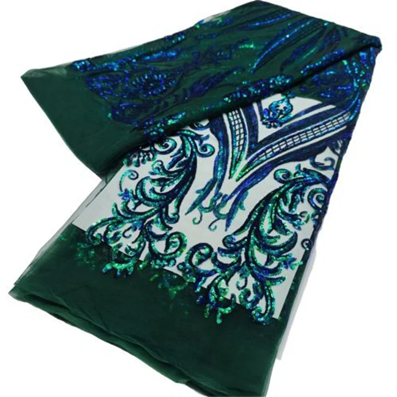

Green 5Yards Classic Gold French Lace Fabric Bride Wear African Mesh Lace Fabric Embroidery Sequins Tulle Fabrics Sew Royal Blue